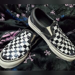 Big Girl Vans Black And White Checkered Flipping Sequined Slip On Shoes